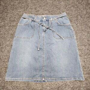 Polo Ralph Lauren Jeans Co Denim Blue Jean Skirt Tie Waist Knee Length 8 Womens